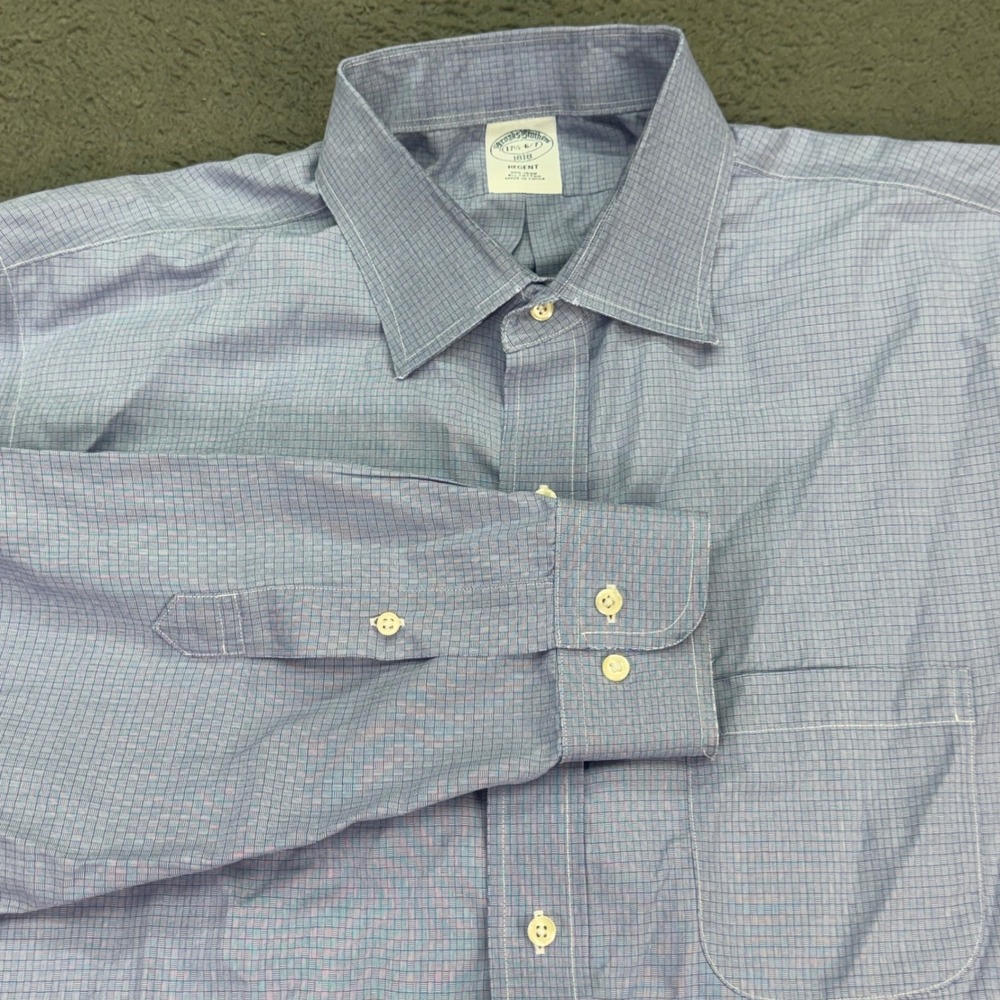 Brooks Brothers Dress Shirt Mens 17.5 6/7 Blue Regent Fit 1818 Non-Iron Cotton